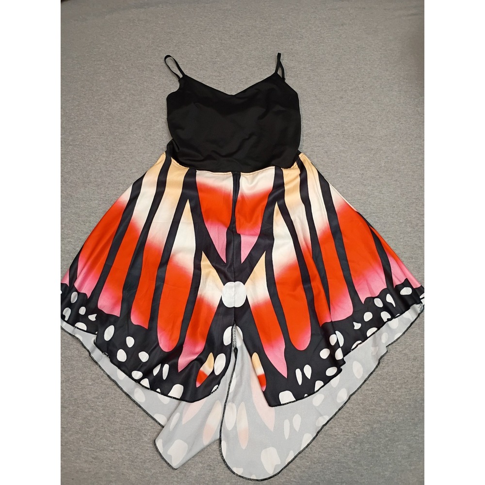 Butterfly Halloween Costume Dress Monarch Print Lace Up Back Black Orange Small